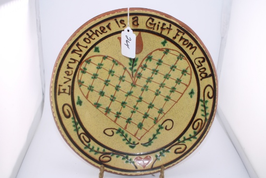 "A Mother's Gift" Small Round Turtlecreek Lead Glaze Decorative Plate. 10"