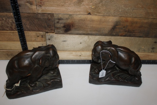 Antique Armor Bronze Elephant Sculpture Bookends Signed Krupka