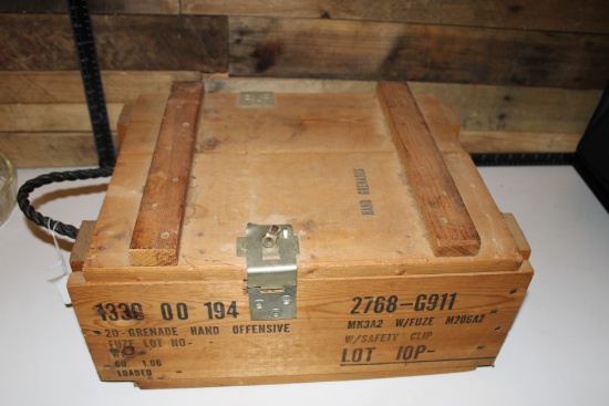 Vintage Wooden Hand Grenade Frag Military Empty Crate Box