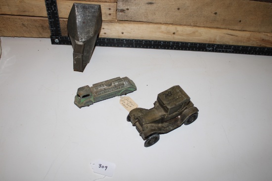 National Bank Cast Vintage car, Sinclair Gas Truck, Tin Scoop