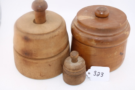 3 Antique Wood Butter Mold Stamps