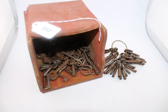 Vintage Wooden Box of Antique Keys