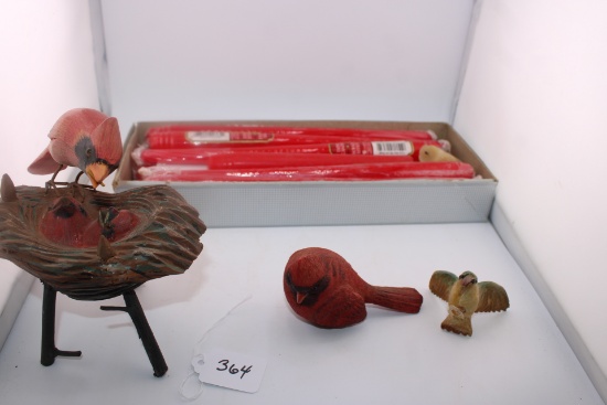 Wooden Carved Bird Lot with Candles