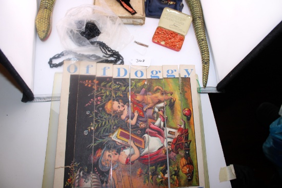 Antique Childrens Double Side Puzzle, Vintage Articulated Snake, Antique Box Paris with Beading