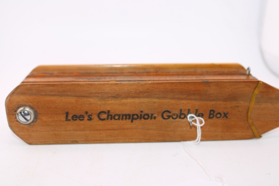 Ben Lee's signed Champion Gobble Box. Ben Lee is scribed on the bottom of the box.