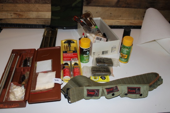 Pistol & Rifle Cleaning Kits, Soft Camo Rifle Case, Green Canvas Belt
