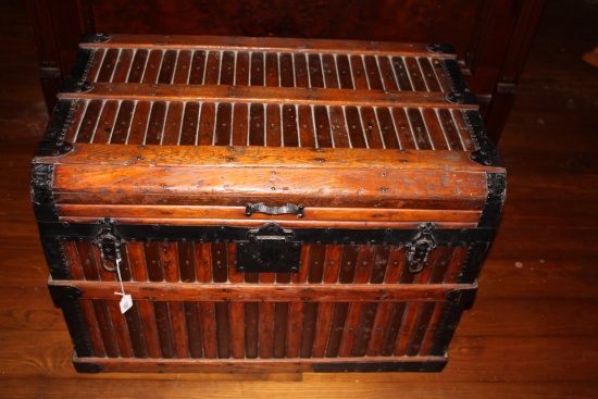 Martin Maier Oak Slat Trunk. Very Rare in this condition. 32.5x21x23.5"