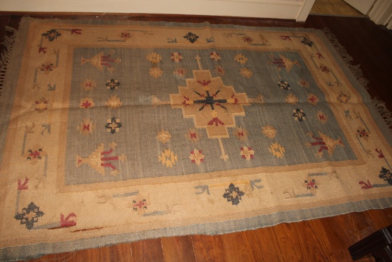 Vintage Dhurrie Rug 60x96". Signs of wear.
