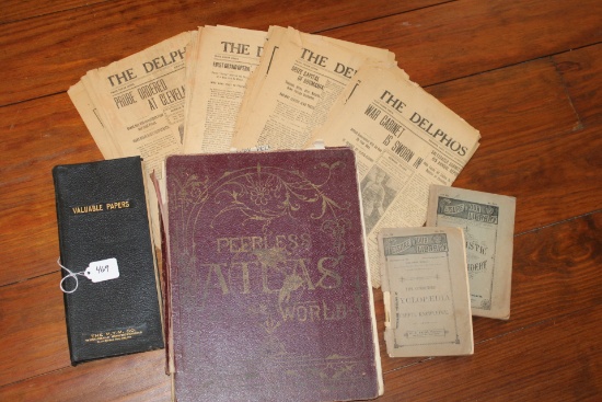 Peerless Atlas of the World, Early 1900 Newspapers, Leisure Hour library, Valuable Papers