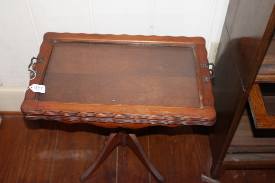 Antique Mahogany Tea Table with Removable Glass Tea Tray