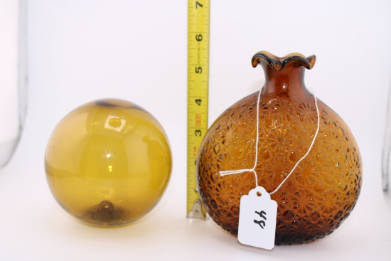 Amber Glass Hand Blown Ball, Vase