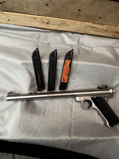 Ruger Mark II Target .22LR. Includes soft case and three magazines