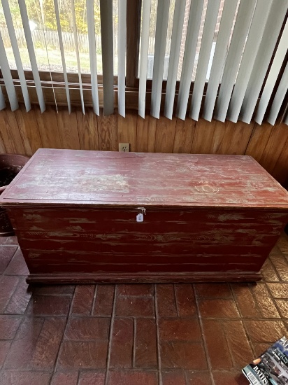 Wood Storage Chest with Dell Tower, mouse and keyboards. 49.5x20x21"