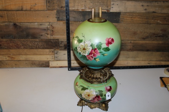 Victorian Gone with the Wind Hand Painted Floral Oil Lamp