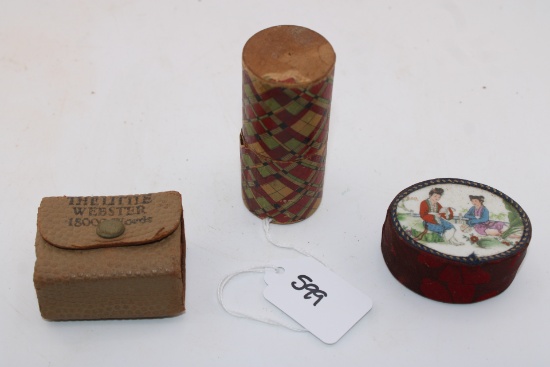 Asian Pill Box, Vintage Mini Webster Dictionary and Vintage Wooden Container