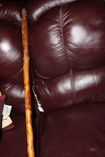 Hand Carved Wood Walking stick with compass.