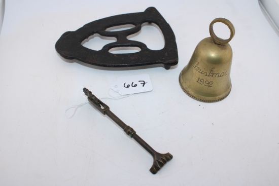 Antique Cast Iron Eest, Pie Crust Cutter and Bell