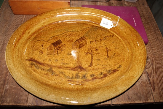 Large Otis Norris Country Side Lead Glaze Platter