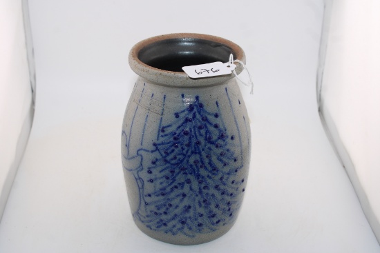 Salmon Falls Stoneware Crock by Helen Berg. Bear Decorating Tree. 1986.