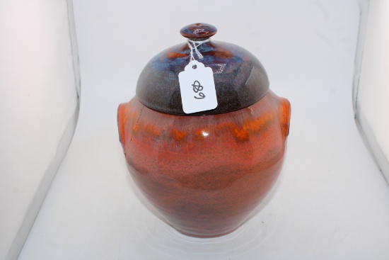 Vintage Lead Glaze Jar with lid. Sides have cracks as shown.