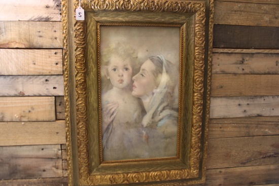 Mother and Child framed Oil by Florence Kroger. 21x29"