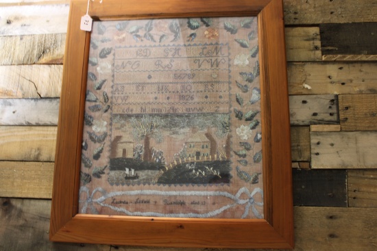 Antique 1826 primitive Alphabet Needlepoint Fabric Art