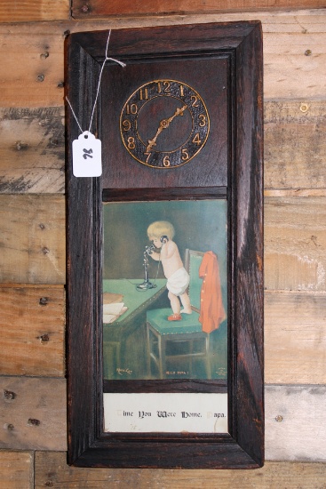 Wood Framed Lithograph Image "Hello Papa" by Alice Lee