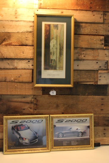 Signed Framed "Old Wood" #225/500, 2 Framed Sport Car