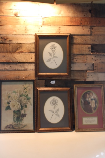 Wall Art: 2 Signed Bob Harmon Rose, Misc. Vintage Wall Art