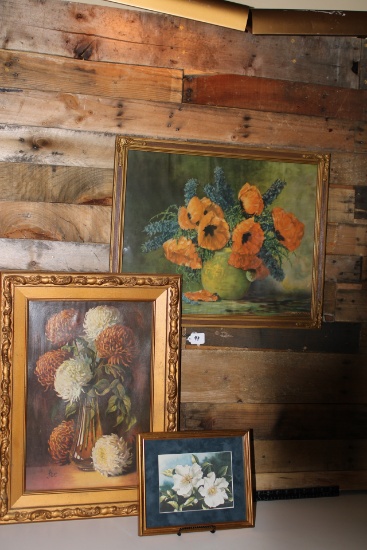 Flower Wall Art Lot, Framed Max Theodor Streckenbach Poppy, Misc. Others