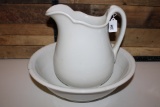 White ironstone J.W. Pankhurst & Co Large Bowl, Large White Pitcher