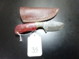 Drop Point Damascus Hunting Knife with Sheath