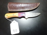 Straight Back Damascus Hunting Knife with Sheath