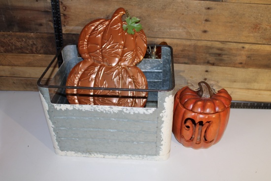 Tin Basket and Pumpkins