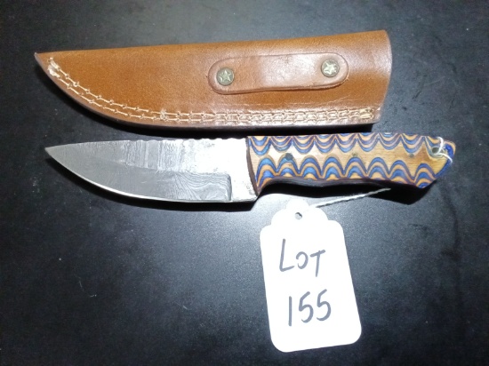 Straight Back Damascus Hunting Knife with Sheath