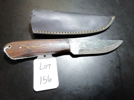 Straight Back Damascus Hunting Knife with Sheath