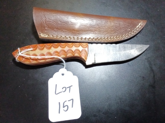 Straight Back Damascus Hunting Knife with Sheath