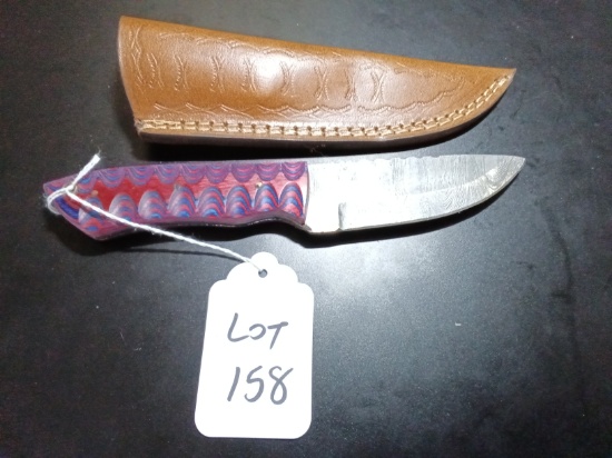 Straight Back Damascus Hunting Knife with Sheath