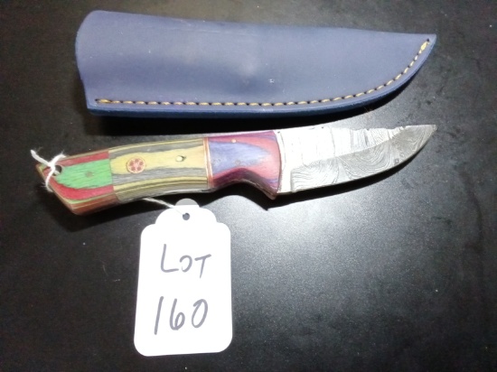 Clip Point Damascus Hunting Knife with Sheath