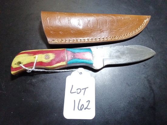 Drop Point Damascus Hunting Knife with Sheath