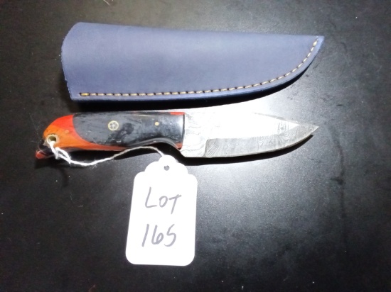 Clip Point Damascus Hunting Knife with Sheath