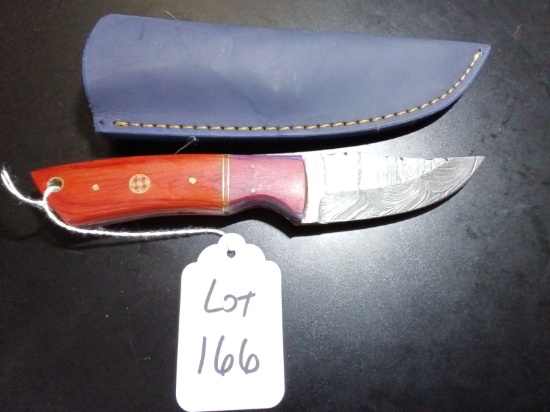 Straight Point Damascus Hunting Knife with Sheath