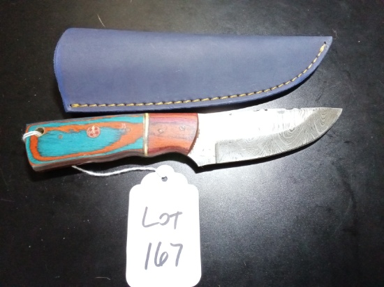 Straight Back Damascus Hunting Knife with Sheath