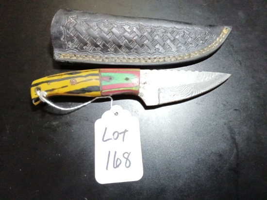 Straight Back Damascus Hunting Knife with Sheath