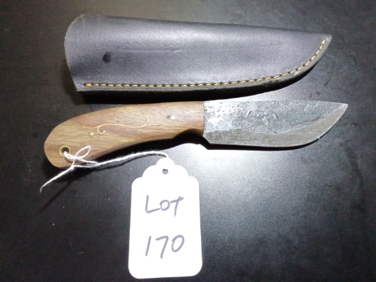Drop Point Damascus Hunting Knife with Sheath