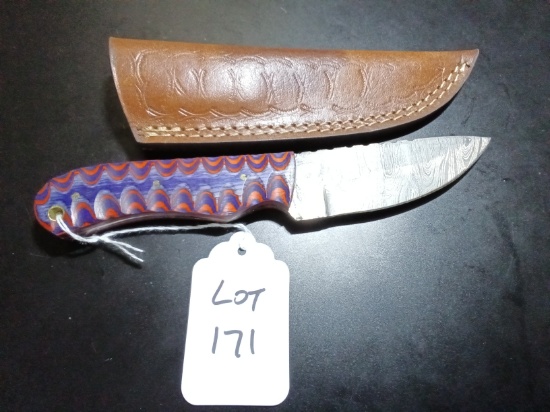 Straight Back Damascus Hunting Knife with Sheath