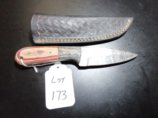 Clip Point Damascus Hunting Knife with Sheath