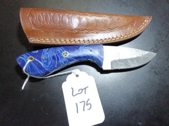 Straight Back Damascus Hunting Knife with Sheath