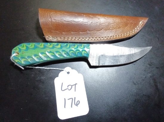 Trailing Point Damascus Hunting Knife with Sheath