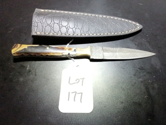 Clip Point Damascus Hunting Knife with Sheath